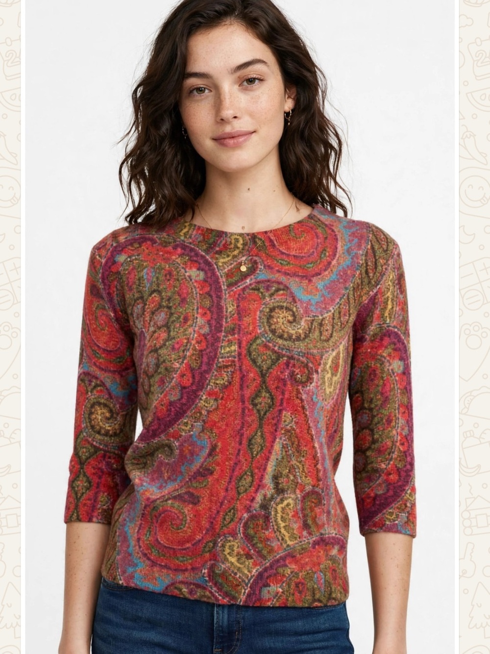 Talbots Multicolor Paisley Cashmere Crewneck Sweater